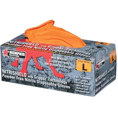Mcr Safety NitriShield with Grippaz, Disposable Gloves, 6 mil Palm, Nitrile, Powder-Free, S, 100 PK, Orange 6016OS